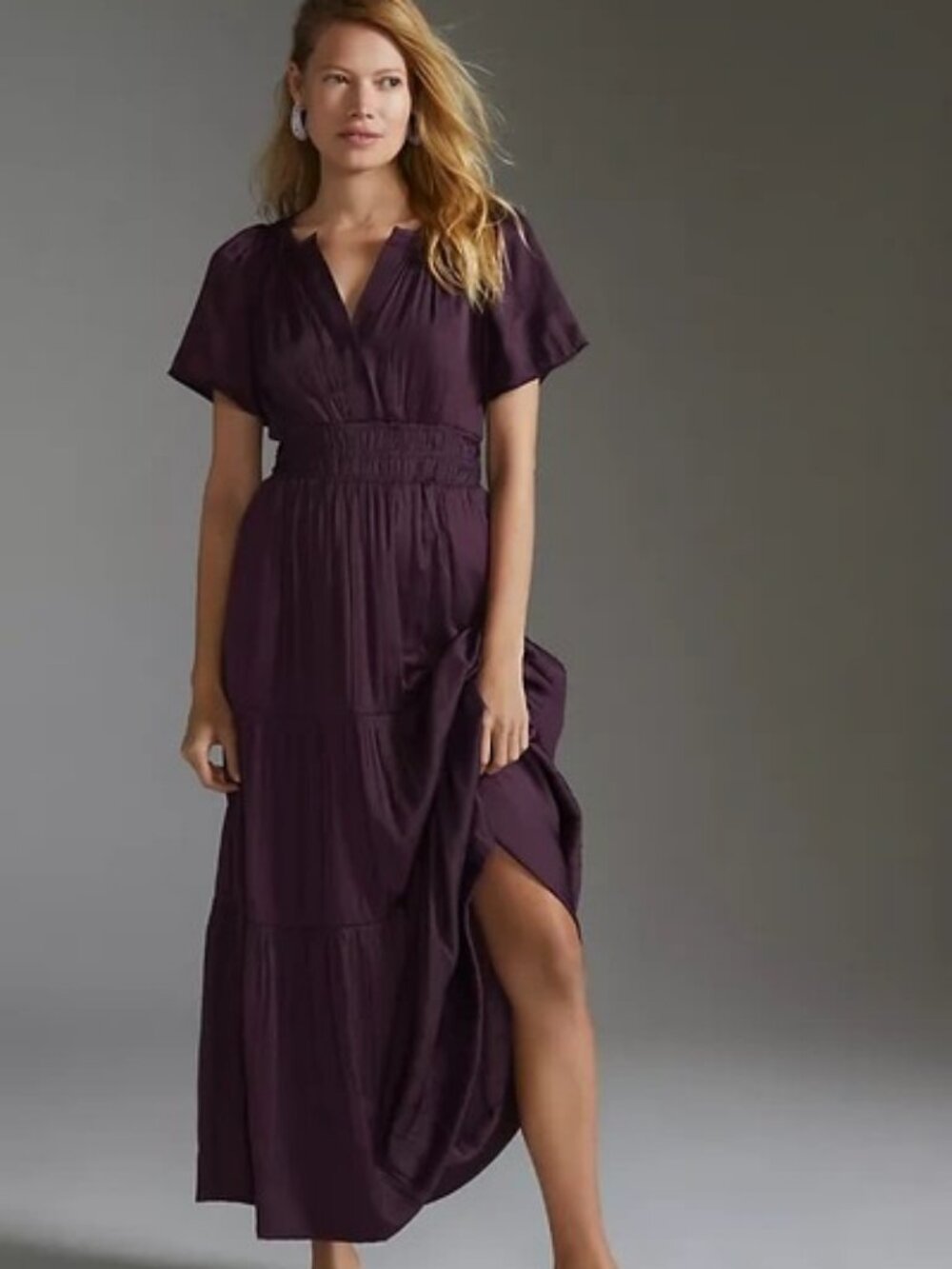 Anthropologie Somerset Satin Maxi Dress – Deep Plum, size 2x